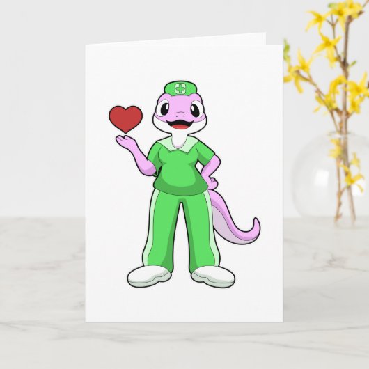 ハートを持つ看護師のゲコ カード (黄色い花)