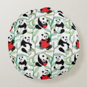 ハートを持つ美しいパンダが付いているパターン ラウンドクッション (裏面)