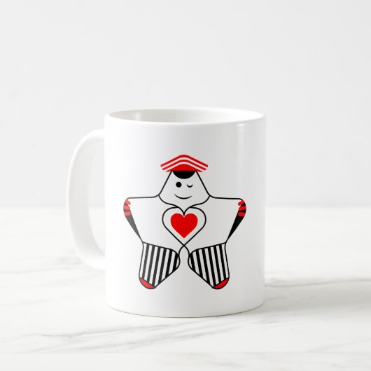 ハートを持つ遊び心のある星のキャラクター コーヒーマグカップ (正面左)