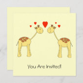 ハートを持つ2頭の直面のキリン。 漫画 招待状 (正面/裏面)