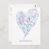 ハートを歌う – 楽譜で作られたハート ポストカード (正面/裏面)