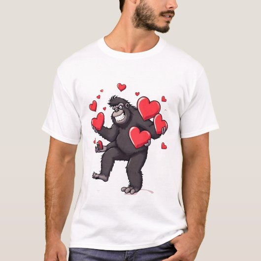 ハートを渡すゴリラ Tシャツ (正面)