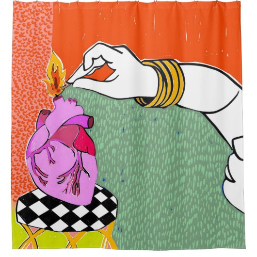 ハートを燃やす シャワーカーテン (正面)