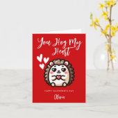 ハートを独り占め | ハリネズミのバレンタインデージョーク カード (黄色い花)