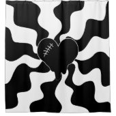 ハートを白黒で溶融 シャワーカーテン (正面)