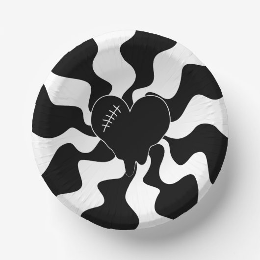 ハートを白黒で溶融 ペーパーボウル (正面)