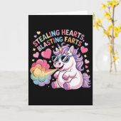 ハートを盗んでおならを吹くユニコーンのバレンタイン_ カード (黄色い花)