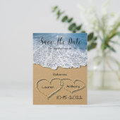 ハートを砂の中で保存ビーチ結婚式日 ポストカード (スタンド正面)