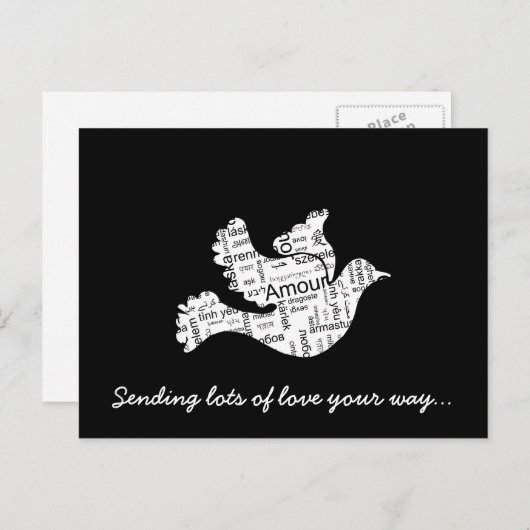 ハートを表す言葉のタイポグラフィー 様々な言語での愛 ポストカード (正面/裏面)