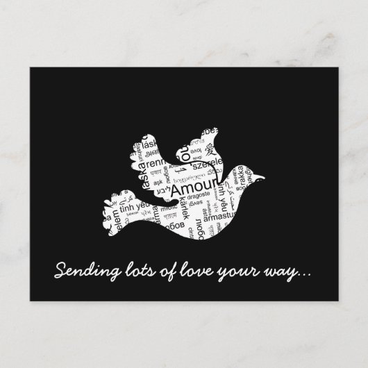 ハートを表す言葉のタイポグラフィー 様々な言語での愛 ポストカード (正面)