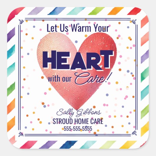 ハートを贈り物で温気にめ気によ スクエアシール (正面)
