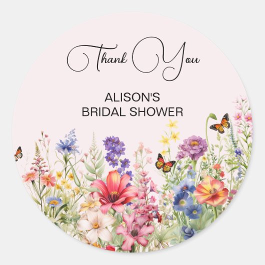 ハートを踊らせる ブライダルシャワーのワイルドフラワー ラウンドシール (正面)