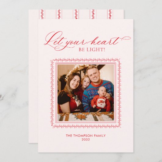 ハートを軽く 赤いカリグラフィーの写真 シーズンカード (正面/裏面)