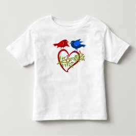ハートを開く2羽の恋愛鳥 トドラーTシャツ