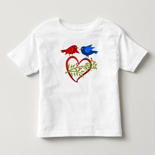 ハートを開く2羽の恋愛鳥 トドラーTシャツ (正面)