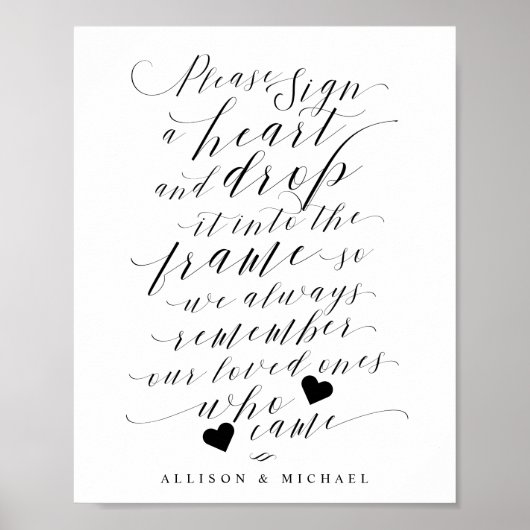 ハートをFrame Guest Bookのサイン結婚にドロップ ポスター (正面)