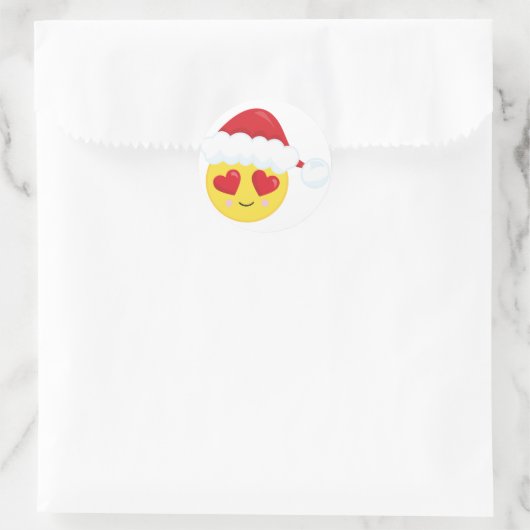 ハートアイのサンタ絵文字クリスマス ラウンドシール (バッグ)