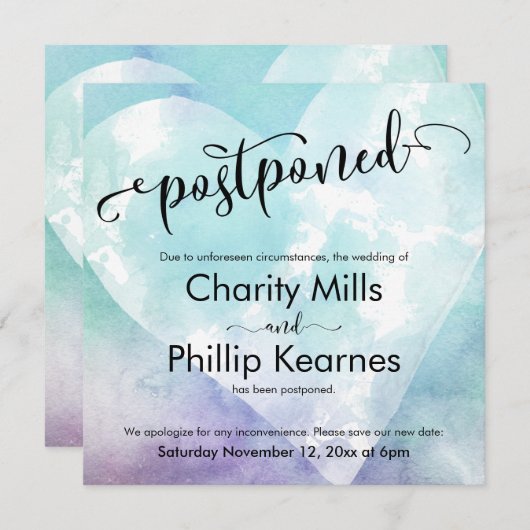 ハートアクアパープル結婚延期のお知らせ (正面/裏面)