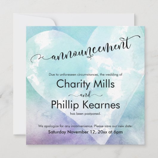 ハートアクアパープル結婚延期のお知らせ (正面)