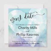 ハートアクアパープル結婚延期の新日付カード (正面)