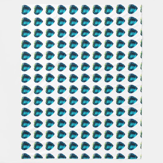 ハートアクアマリン、青 フリースブランケット (正面)