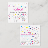 ハートアクリル爪、 ネイルスパスタイリストピンクブルーイエロー スクエア名刺 (正面/裏面)