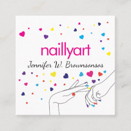 ハートアクリル爪、 ネイルスパスタイリストピンクブルーイエロー スクエア名刺