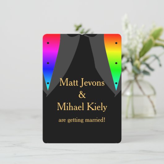 ハートアグロープライドゲイ結婚式の日付を保存 招待状 (スタンド正面)