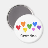 ハートアートグランドペアレントネームキッズレインボーカラーおもしろい マグネット (正面/裏面)