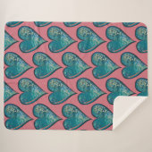 ハートアートワーク青とピンクのハート シェルパブランケット (正面(横))