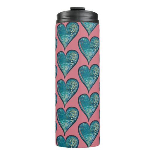 ハートアートワーク青とピンクのハート タンブラー (正面)