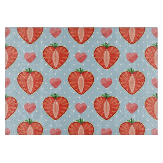 ハートイチゴと水玉模様とハート カッティングボード (正面)