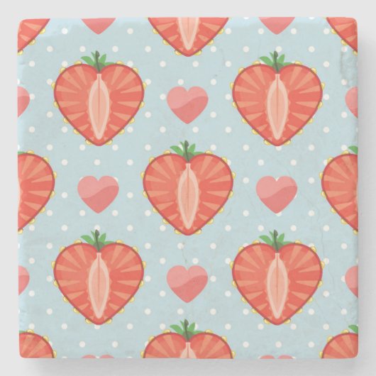 ハートイチゴと水玉模様とハート ストーンコースター (正面)