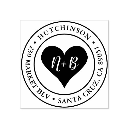 ハートイニシャル |ラウンド結婚の差出人住所 ラバースタンプ (インプリント)