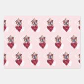 ハートイングリッシュブルドッグ犬の恋人バレンタインギフト ラッピングペーパーシート (正面2)