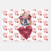 ハートイングリッシュブルドッグ犬の恋人バレンタインギフト ラッピングペーパーシート (正面)