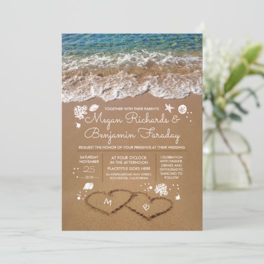 ハートインサンドサマービーチ結婚式 招待状 (スタンド正面)