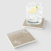 ハートインサンドヒトデ夏ビーチ結婚式 ストーンコースター (横)