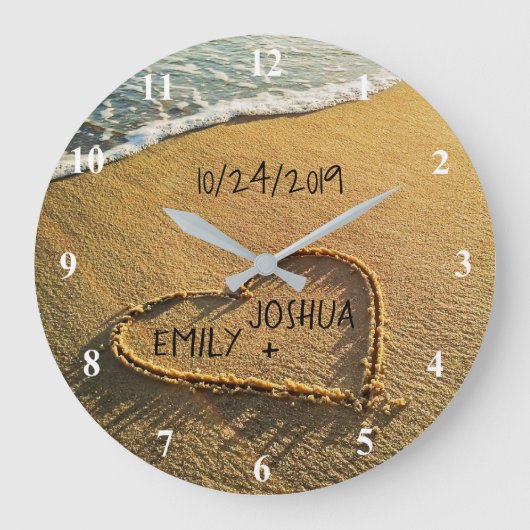 ハートインサンドビーチショアトロピカル海ビュー ラージ壁時計 (正面)