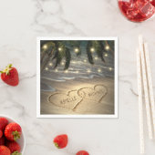 ハートインサンドビーチショアパームツリーズ結婚ーズ スタンダードカクテルナプキン (インサイチュ)