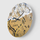 ハートインサンドビーチトロピカル海ビューカスタム ラージ壁時計 (傾斜)