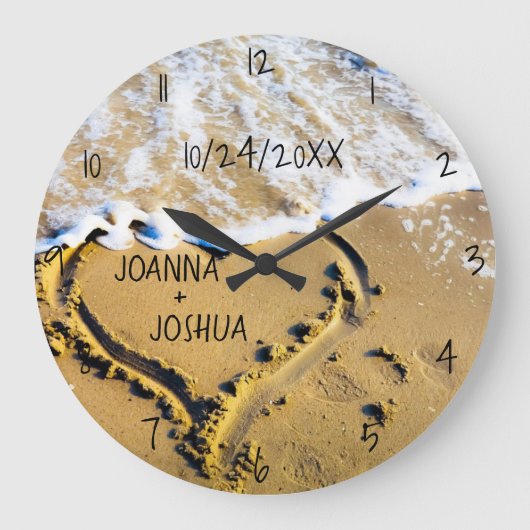 ハートインサンドビーチトロピカル海ビューカスタム ラージ壁時計 (正面)