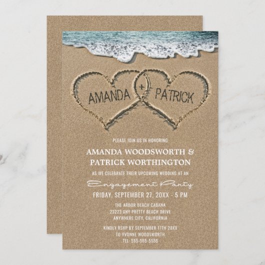 ハートインサンド婚約パーティ招待状 招待状 (正面/裏面)