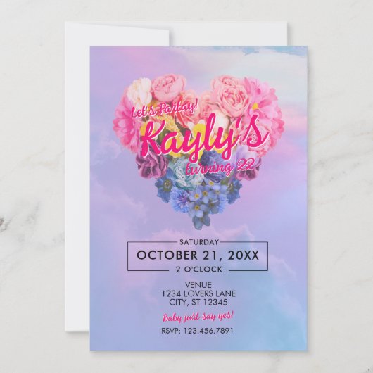 ハートインザクラウド誕生日招待状 招待状 (正面)