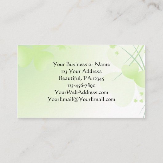 ハートインスパイアとシャムロックとのアイルランドの祈りの言葉 名刺 (裏面)