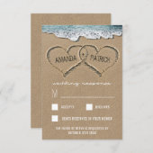 ハートイン砂ビーチショアウェディングRSVPカード 出欠カード (正面/裏面)