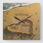 ハートイン砂ビーチショアトロピカル海 スクエア壁時計 (正面)