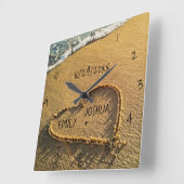 ハートイン砂ビーチショアトロピカル海 スクエア壁時計 (傾斜)