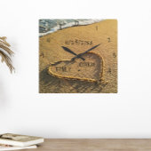 ハートイン砂ビーチショアトロピカル海 スクエア壁時計