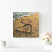 ハートイン砂ビーチショアトロピカル海 スクエア壁時計 (ホーム)